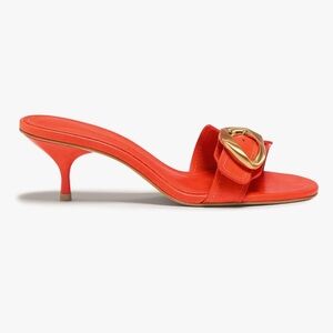 Women's orange 🍊 Kitten Heel 2.25 inches Slide Sandal with Gold Buckle